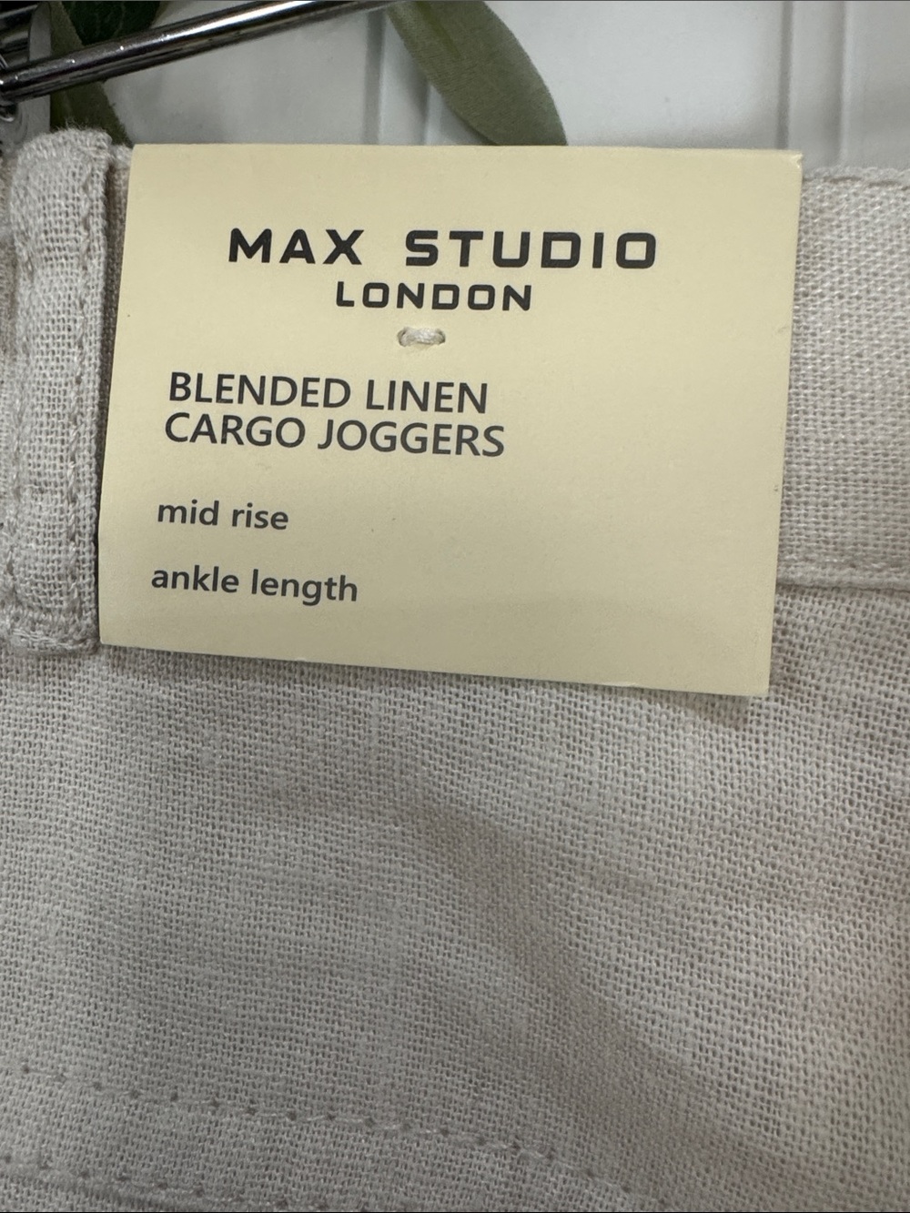 #314 MAX STUDIO Cream Linen Straight-Leg Cargo Joggers NWT Medium - Picture 9 of 10